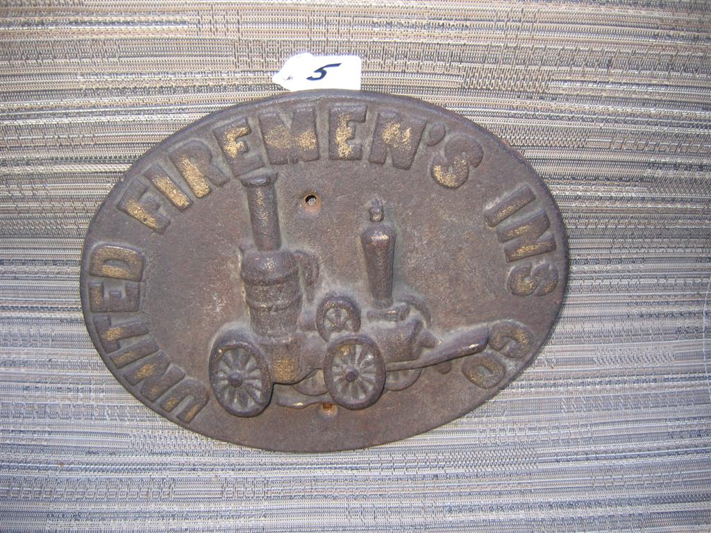 United Firemens Ins. Co. Cast Iron. 11 1/8"x9 1/4