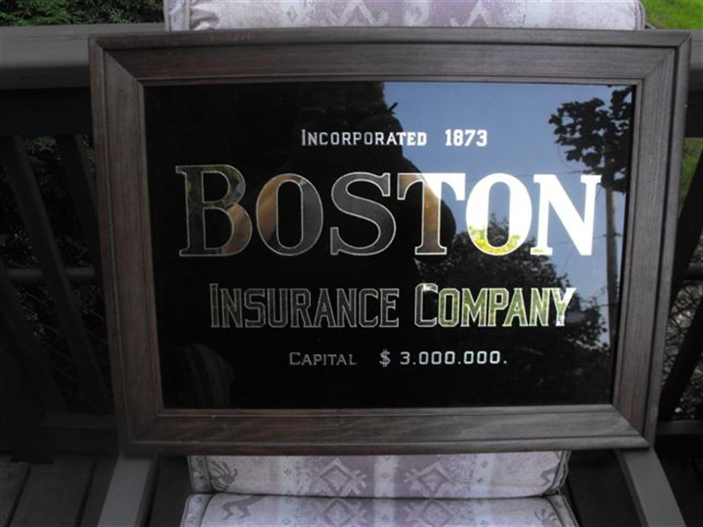Boston Insurance Company Reverse Glass Sign. Very