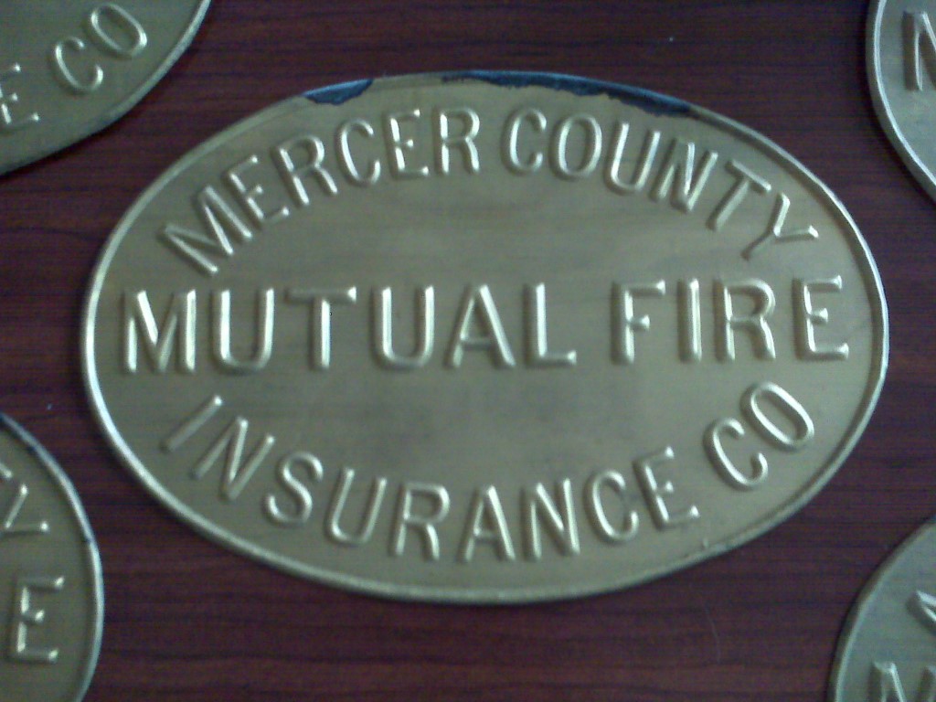 Mercer Mutual, New Jersey,8 7/8" x 5 3/4" Brass Ov
