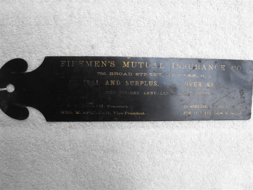 Firemens Mutual Insurance Co. Ledger Marker. Gold