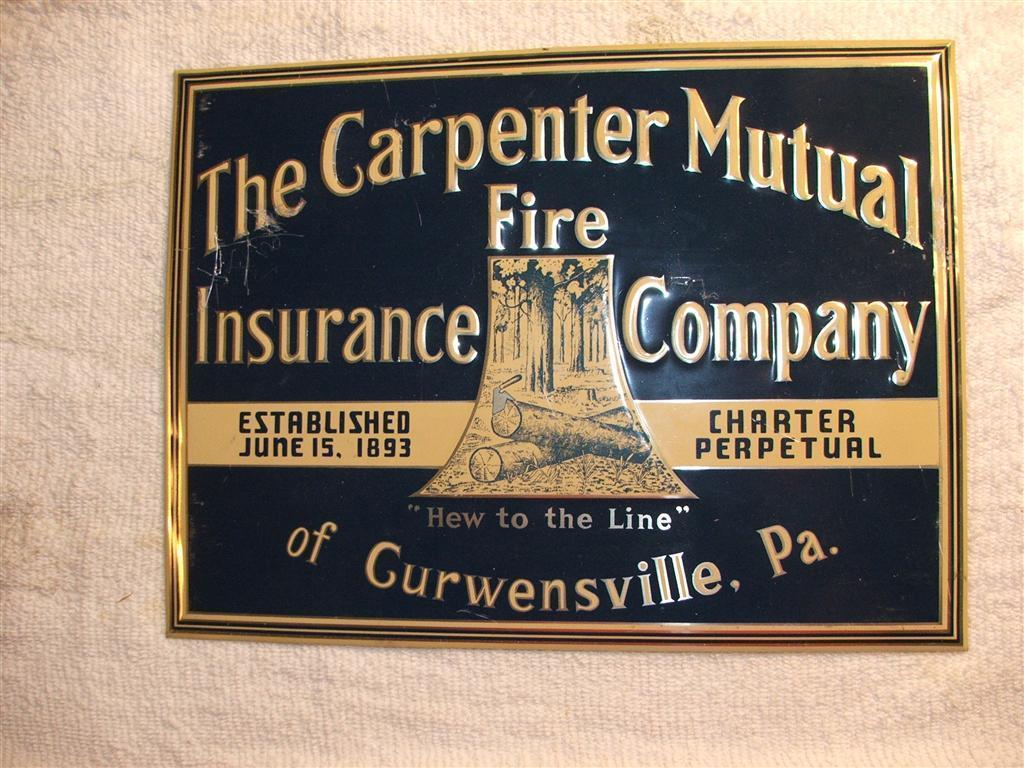 Pressed Aluminum or tin sign for the Carpenter Mut