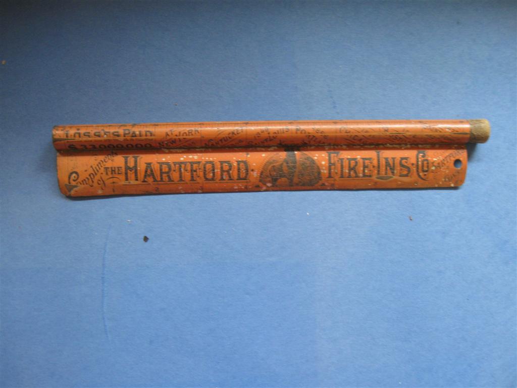 Hartford Fire Ins. Co. Metal Ruler with Pencil/Pen