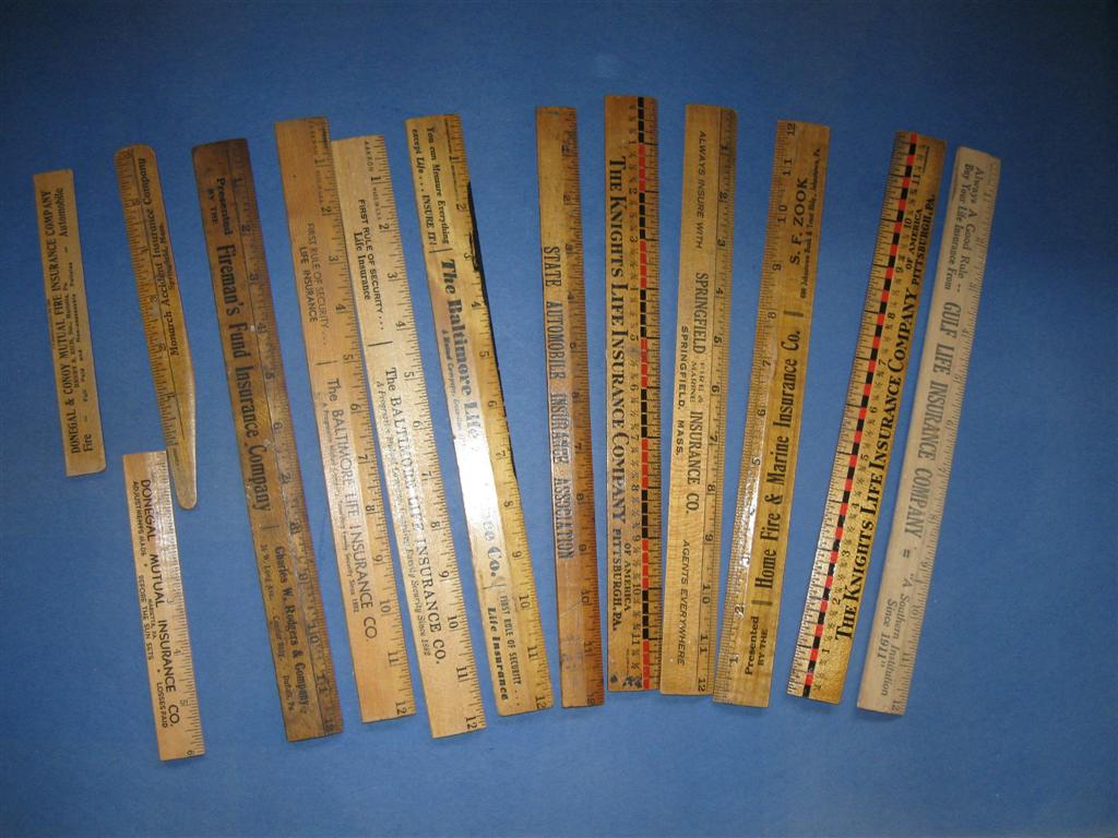 Various Insurance Company Rulers - all Wood.