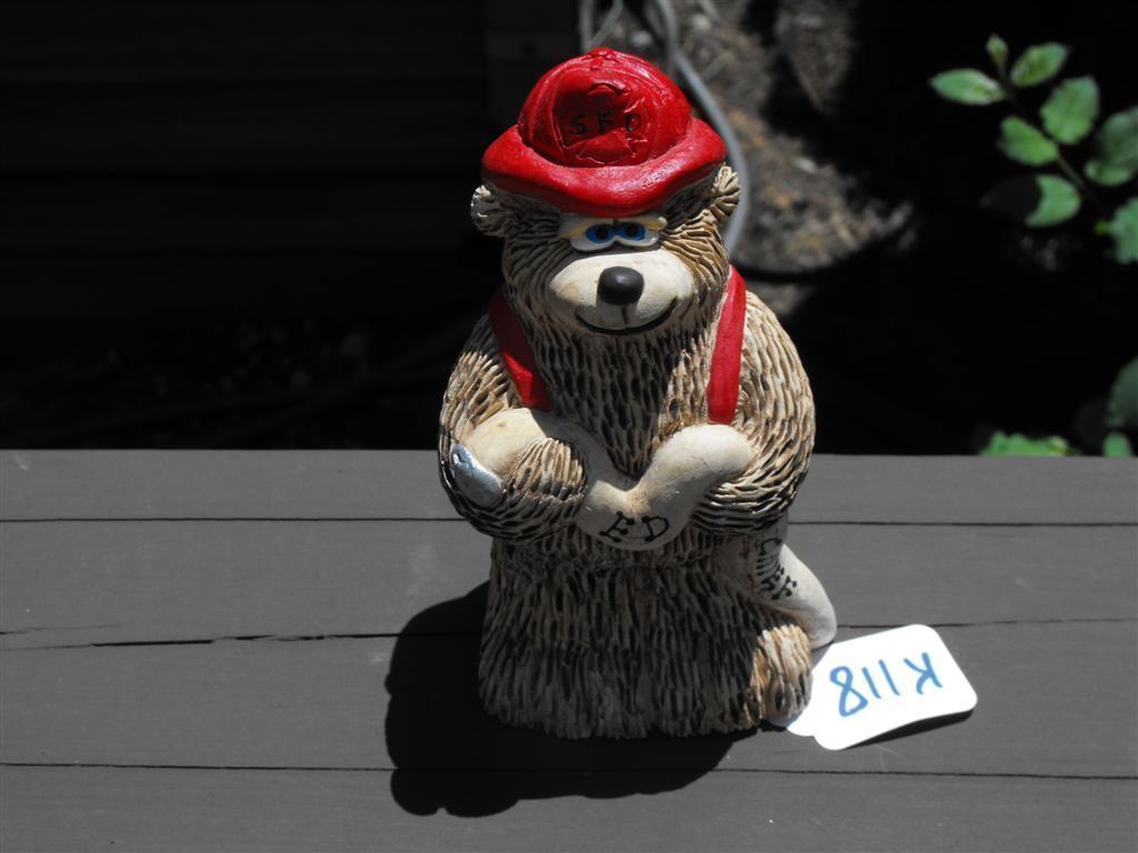 Bear Statue with Red SFD Hat. 5" high. Handmade