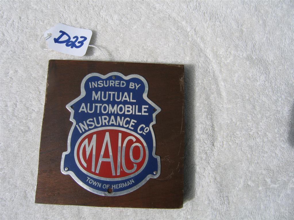 MAICo Auto Tag. Mounted on Wood. Silver around e