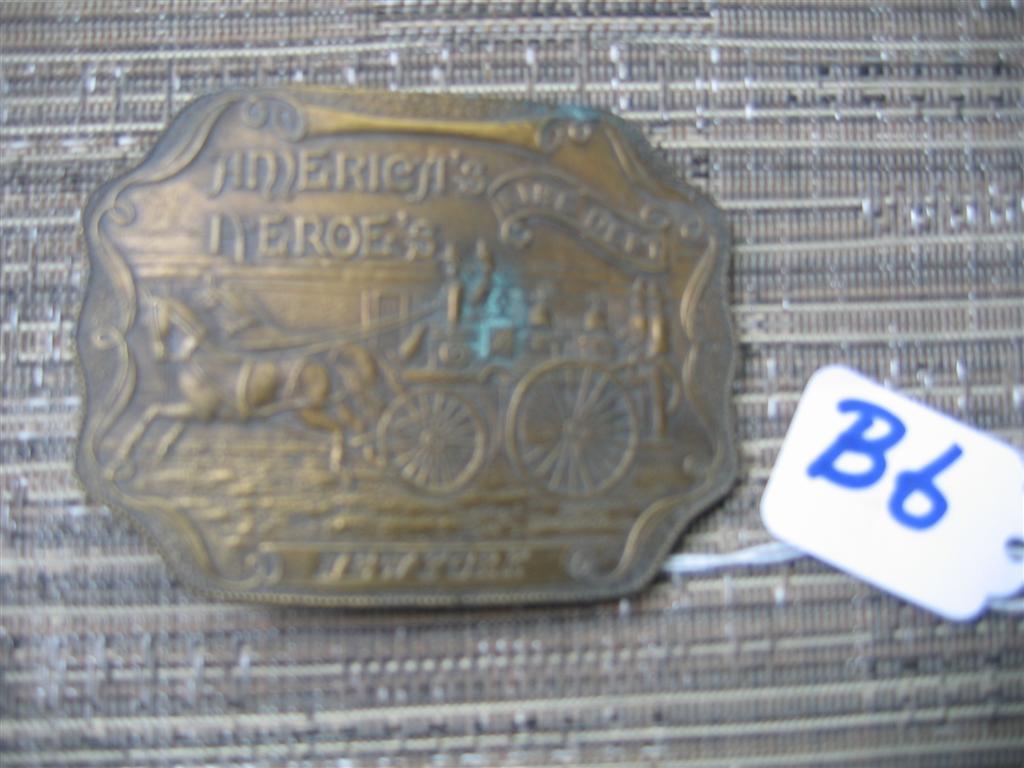 Belt Buckle - Brass. Americas Heros Fire Dept. Ne