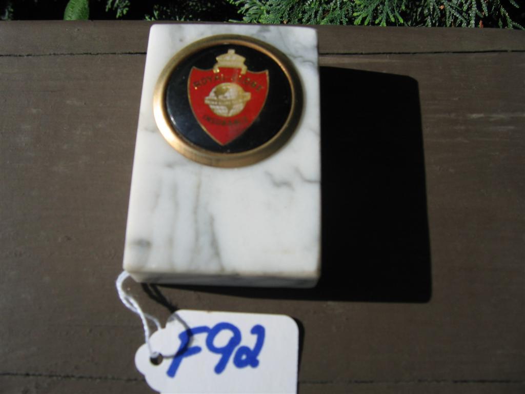 Royal Globe Insurance Paperweight. 1 7/8x2 7/8.