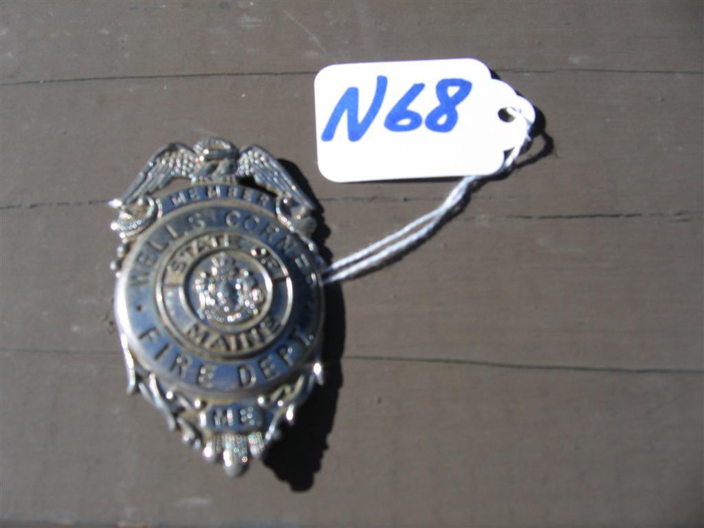 Badge. Wells Corner Fire Dept. State of Maine. Ba