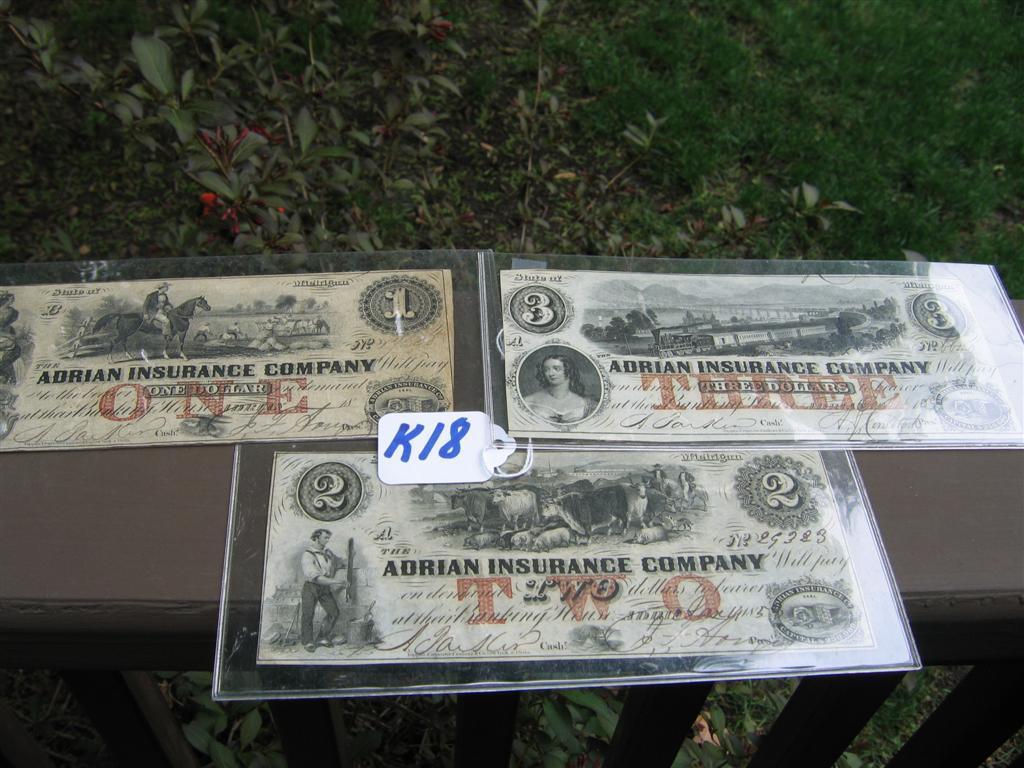 Adrian Insurance Company. $1, $2, and $3 Notes (o