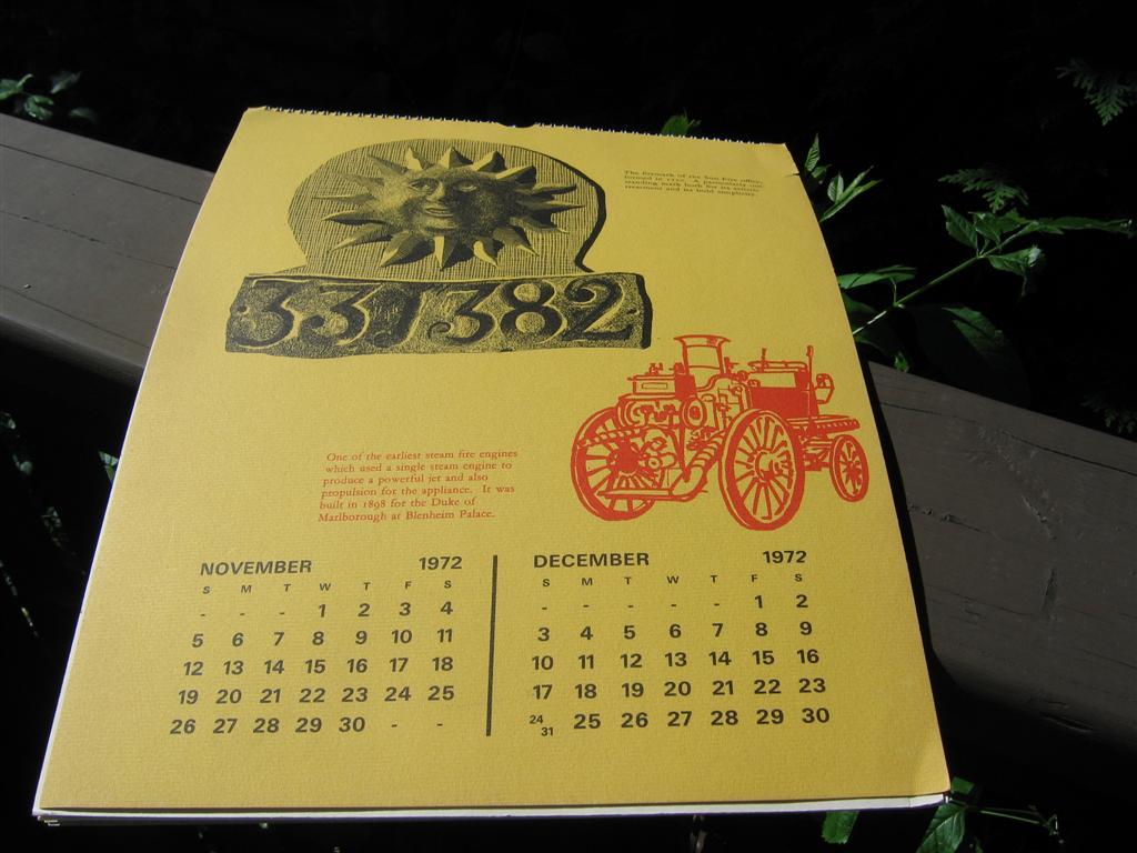 Calendar for 1972. Heavy cardboard with 2 months