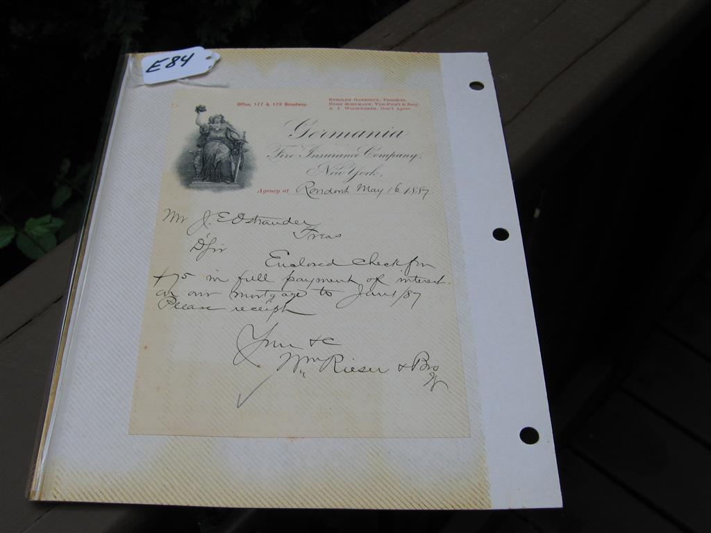 Two paper items. 1. Germania Fire Insurance Comp