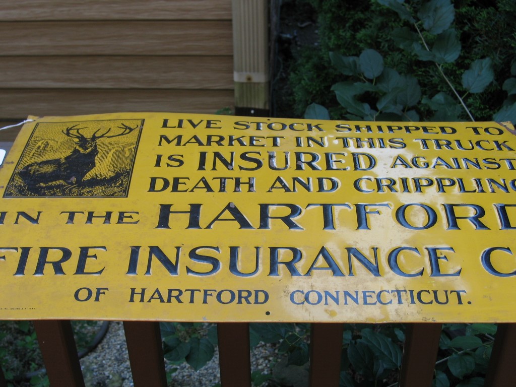 Hartford Fire Insurance Co. Sign. Tin. Yellow Ba