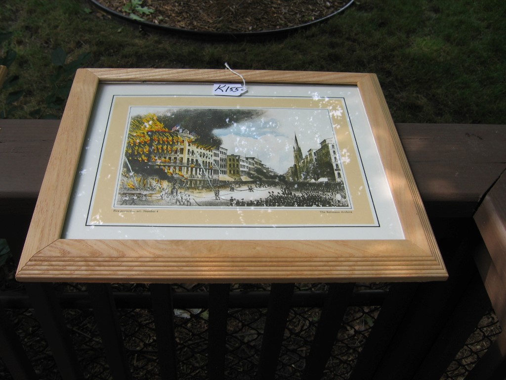 Framed and Matted Picture of Burning Building - Ba