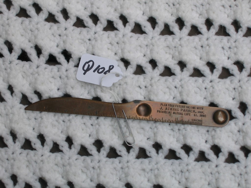 Letter Opener. Also 6 inch Ruler. Brass. Plan Y