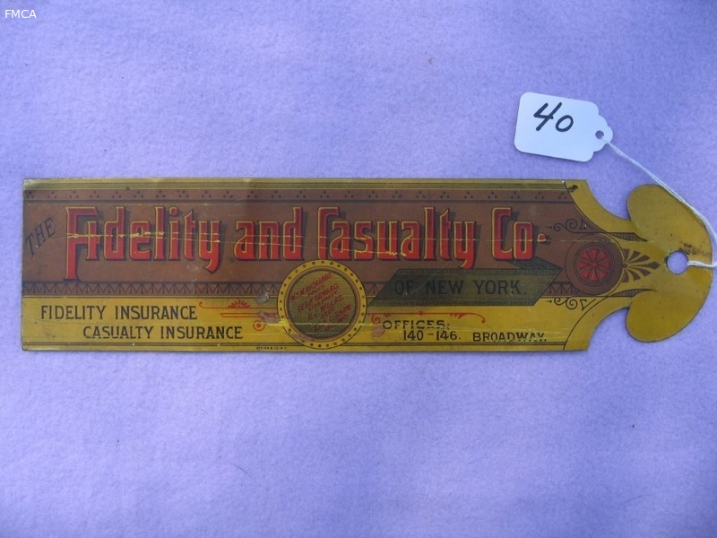 Fidelity and Casualty Co. Ledger Marker. Back sid