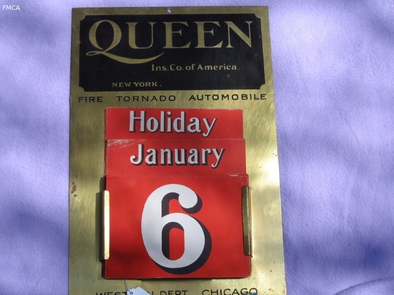 Queen Insurance Co of America Perpetual Calendar.