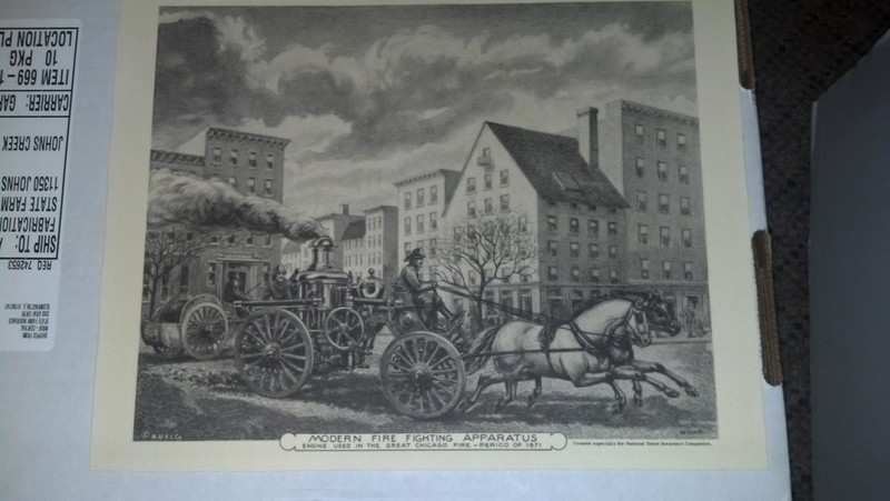 Old Fireman Print Showing "Engine Used in Great Ch