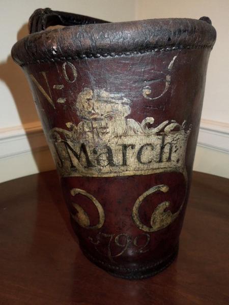 J. March Fire Bucket. Hand Sewn Leather Fire Buck