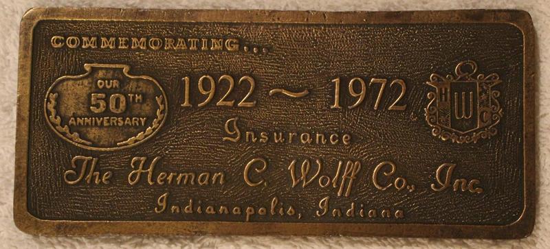 Brass Paper Weight. The Herman C. Wolff Co., Indi