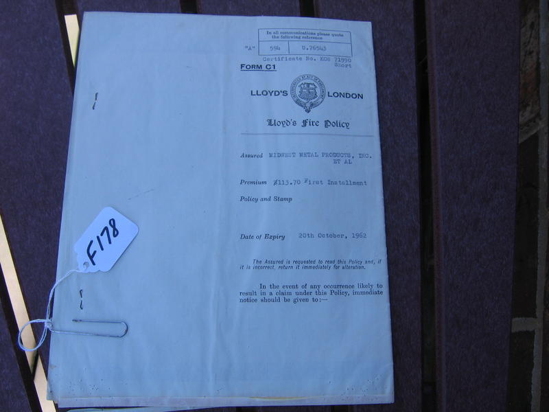 Lloyd's of London Fire Insurance Policy. Covering