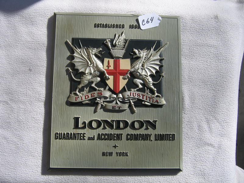 London Guarantee and Accident Company Sign/Plaque.