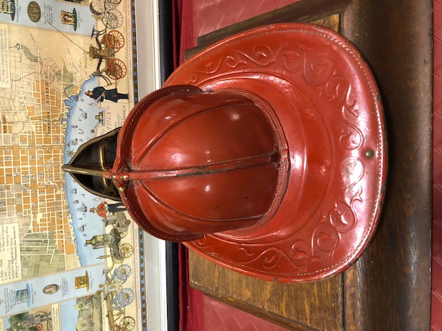 Red Fire Helmet from Newark NJ. Cairns. Back Sid