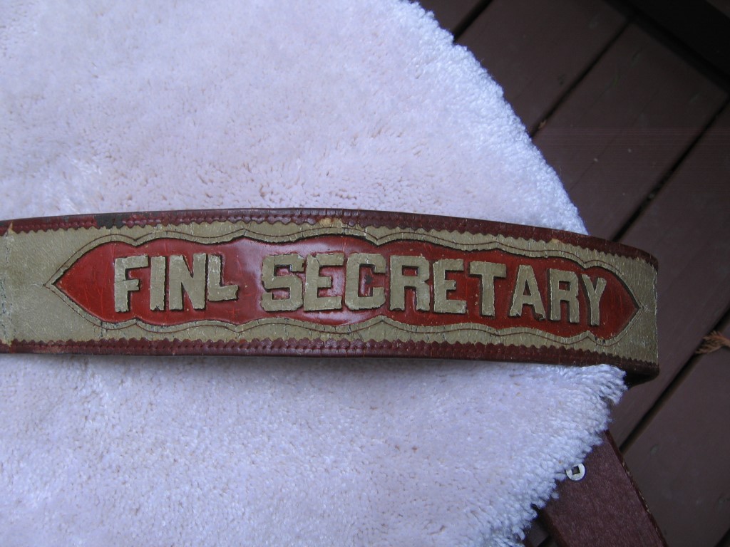 Close up of "FINL SECRETARY" Lettering on Front of