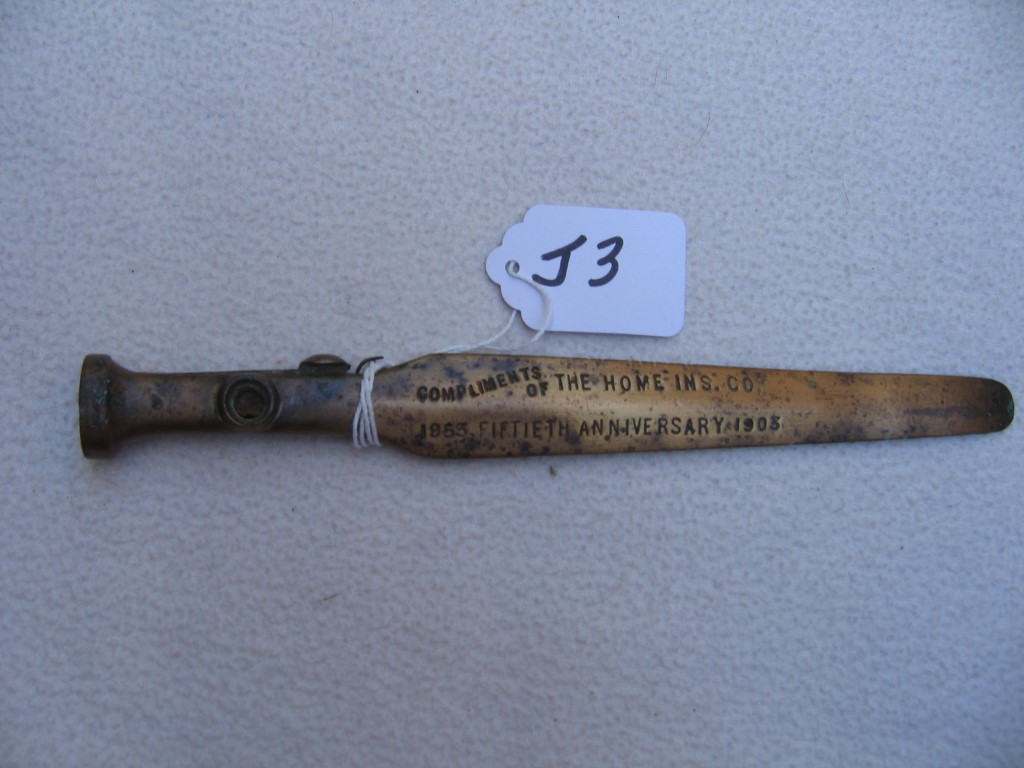 Home Insurance Company Brass Letter Opener. Heavy