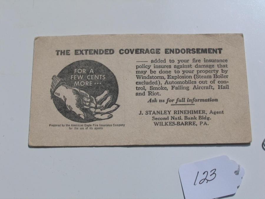 #123 Blotter advertising the Extended Coverage Endorsement.