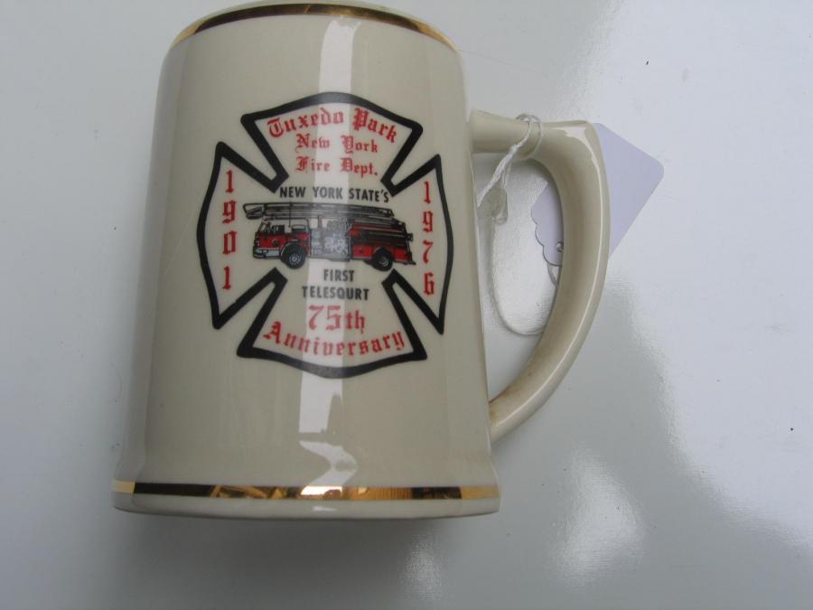 #144 Mug with Gold Rim. Tuxedo Park. New York Fire Department. 75th Anniversary 1901-1976.