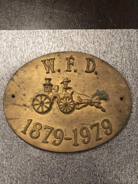 #047 W.F.D. Fire Mark. 1879-1978. Waynesboro Pa Brass mark 10-3/4x8-1/2"