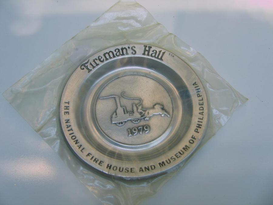 #058 Fireman’s Hall Plate with Fire Truck and Horse. Dated 1979.