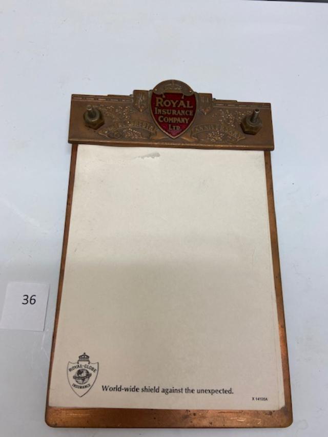 Royal Globe brass notepad holder