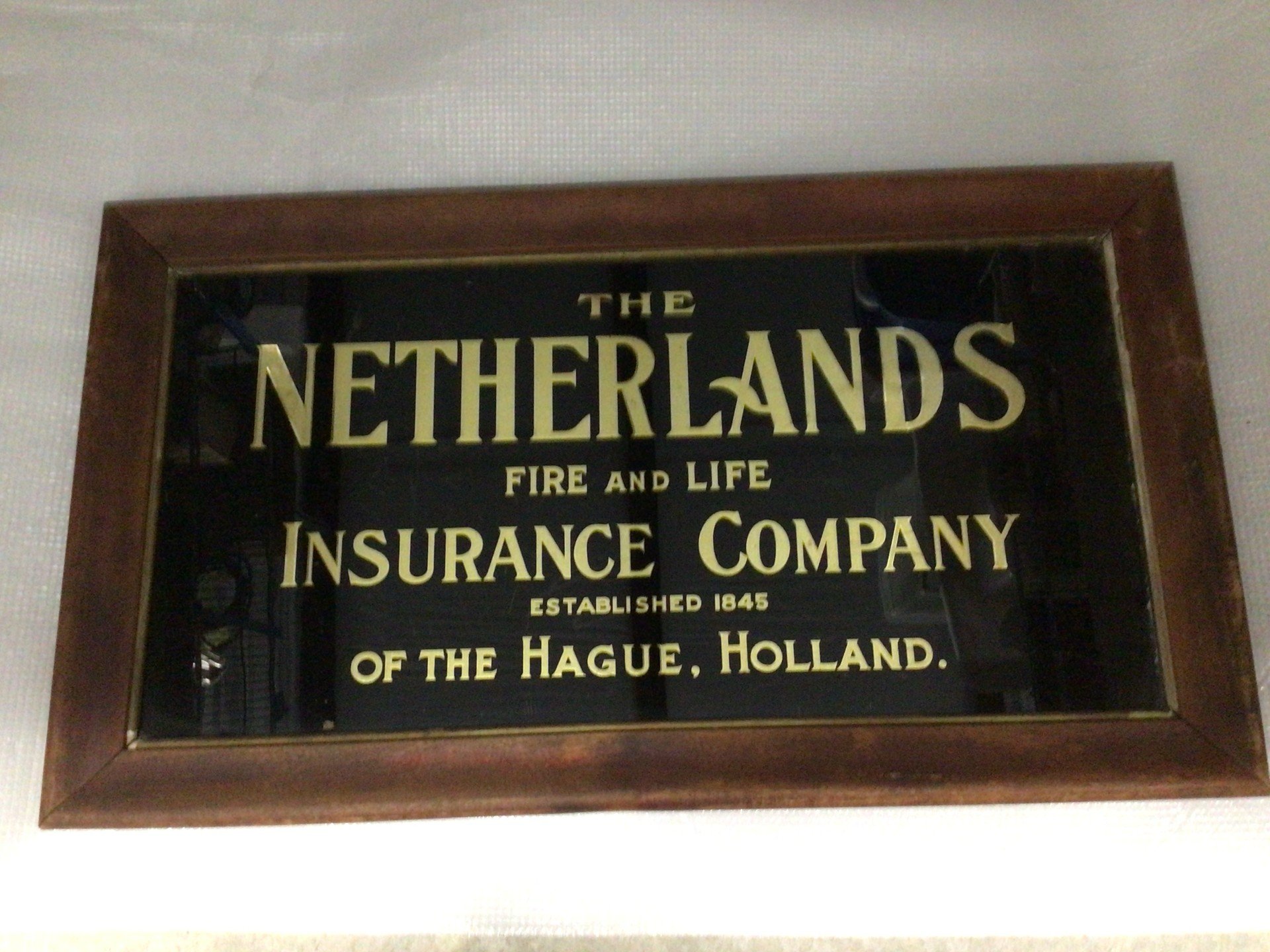 Netherlands Fire & Life - reverse glass sign - SEE NOTE AT END OF LIST