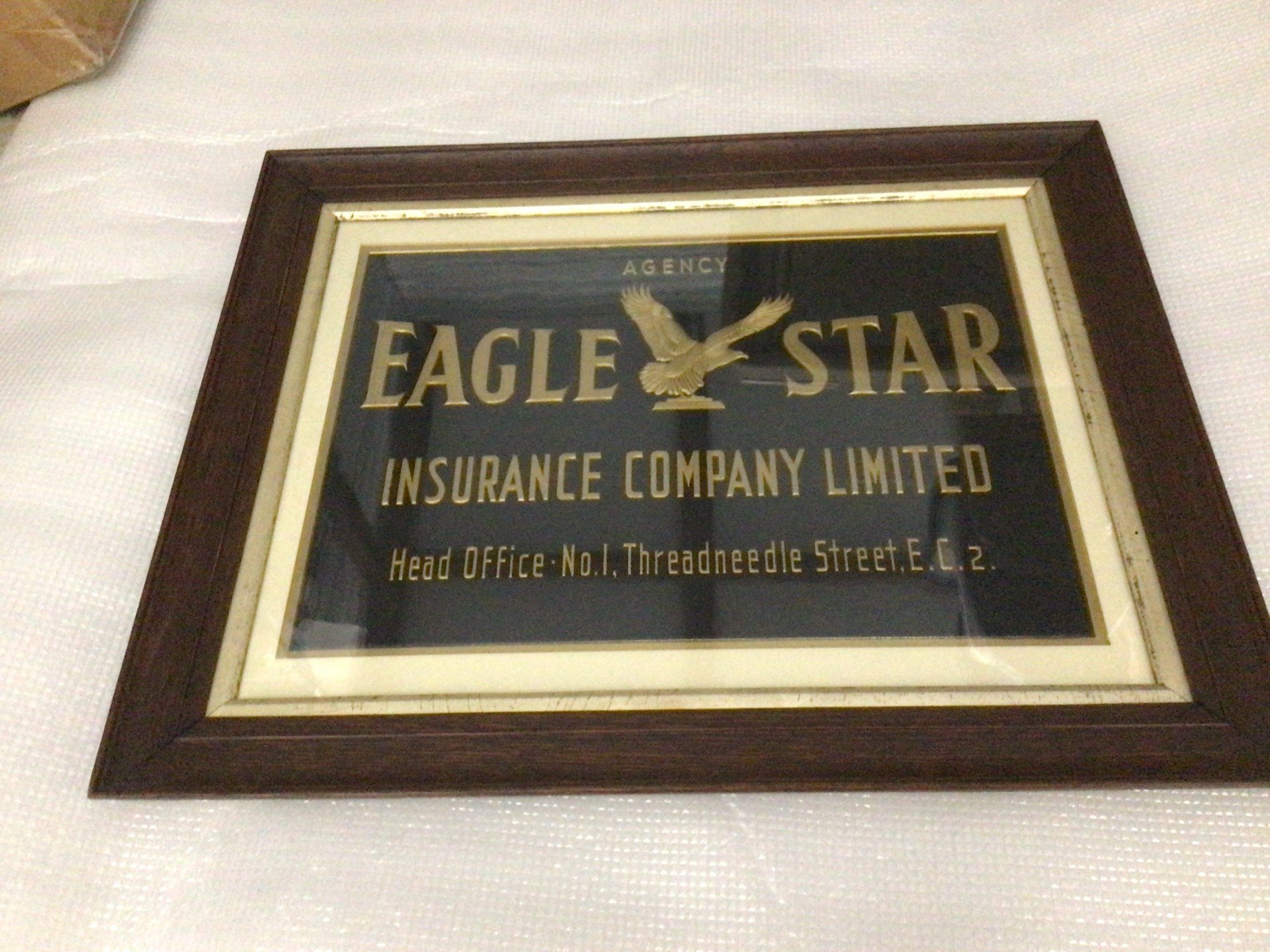 Eagle Star Insurance Company, London, reverse glass sign - SEE NOTE AT END OF LIST