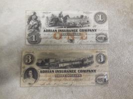Adrian Insurance Company currency - $1 and $3