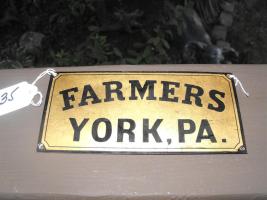Farmers, York PA tin. 6 7/8"x3 1/8". Black lette