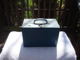 Blue Metal Box with 6 clear fire grenades stored i