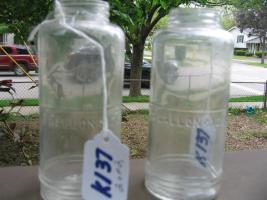 Two Glass 3 Gallon Size Bottles. 5 inches high.