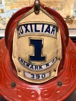 Fire Helmet. Red Leather from Newark, NJ. Cairns