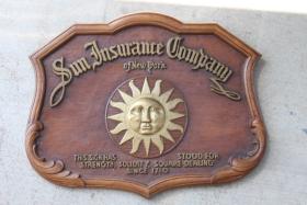 Sun Insurance Company. Old Burl wood Plaque. Odd