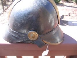 Fireman's Helmet. Foreign. Brass Crown and Trim